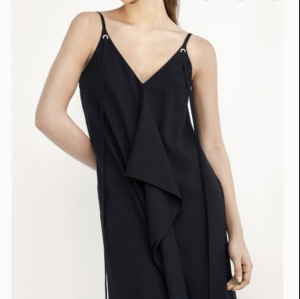 Massimo Dutti Elegant Black Maxi Dress With Front Ruffle